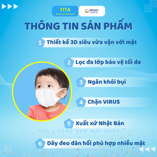 Khẩu trang y tế 3d mask kids UNICHARM nhật bản lọc bụi mịn chống nắng và tia uv cho bé túi 5 cái