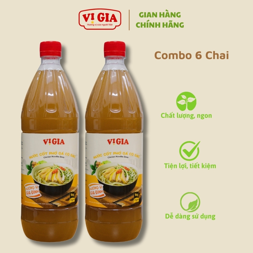 (Combo 6 chai) Nước Cốt Phở Gà Vị Gia cô đặc Vị Gia 1kg, thơm từ thảo mộc, ngọt từ vị xương.