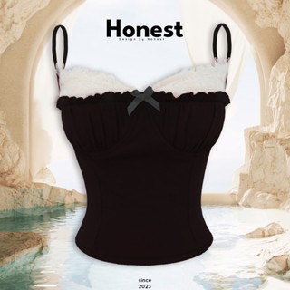 Áo dây CÚP ĐEN ngực phối ren sexy đính nơ xinh đẹp chất thun co dãn mát mẻ có mút kín đáo - Honest Nữ Women Top Viền Ren