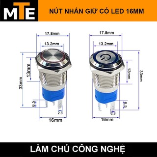 Nút nhấn 16MM nhấn giữ trạng thái ON/OFF 3-6V có led chống nước