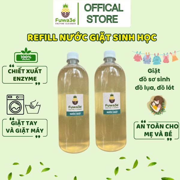 Fuwa3e Refill- Nước Giặt Hữu Cơ Chai 1L - Giặt Quần Áo Trẻ Em, Đồ Lụa, Đồ Lót- Thành Phần Thiên Nhiên