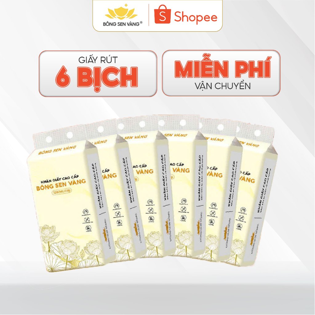 Thùng 6 Bịch Giấy Rút Treo Tường Bông Sen Vàng (Tặng 3 móc treo)