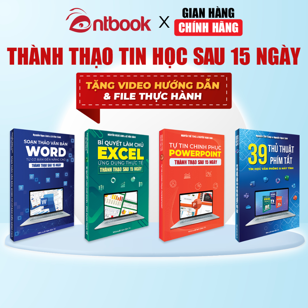 Bộ 4 Cuốn Sách Word - Excel - Powerpoint - 39 Thủ Thuật Phím Tắt, Tặng Video Hướng Dẫn, File Thực Hà