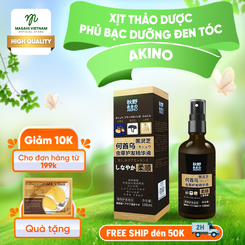 Xịt Đen Tóc AKINO Nhật Bản - Xịt Đen Tóc Linh Chi AKINO Giúp Phủ Bạc, Nuôi Tóc Đen, Dày, Bóng Mượt