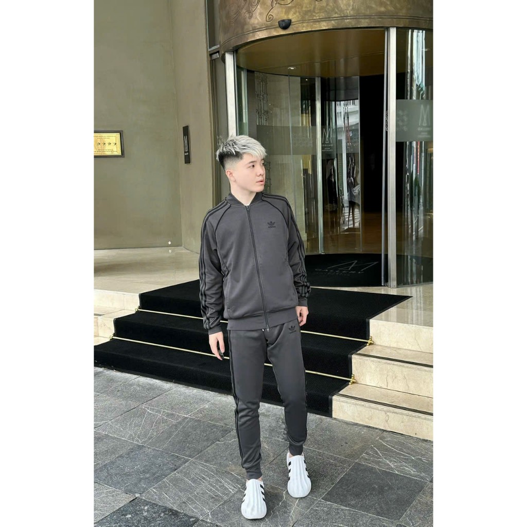 bộ thể thao nam mùa thu đông cổ tim ADDIDAS màu nâu họa tiết,đồ thể thao nam thoáng khí siêu nhẹ cao cấp