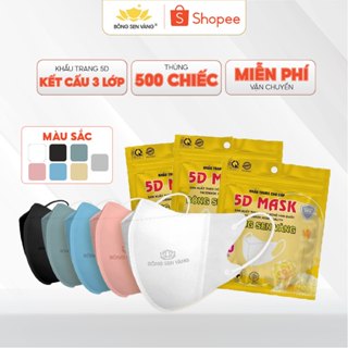 Thùng 500 Chiếc Khẩu Trang 5D Bông Sen Vàng