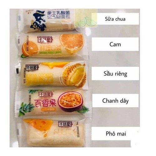 COMBO CÁC VỊ Bánh Sữa Chua Mix Đủ 6 Loại Bánh Mì Túi Nhỏ Kem Vani Dâu Đào Phô Mai Sầu Riêng thơm ngon - Đài Loan