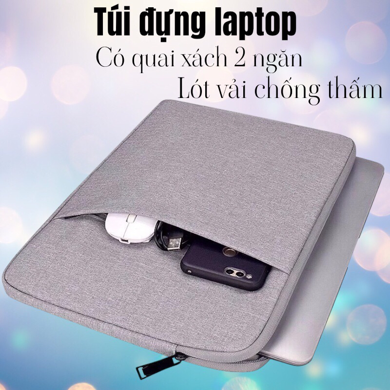 Túi đựng laptop chống sốc túi xách máy tính có quai 2 ngăn màu xám chống nước 13inch 14inch 15.6inch nam nữ