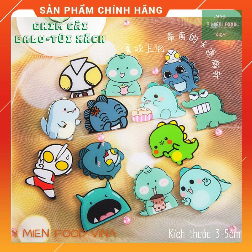 Trâm cài balo,ghim cài balo túi xách,Sticker cài hình KHỦNG LONG dễ thương,KT 3-5cm nhựa acrylic-3 MIỀN FOOD VINA