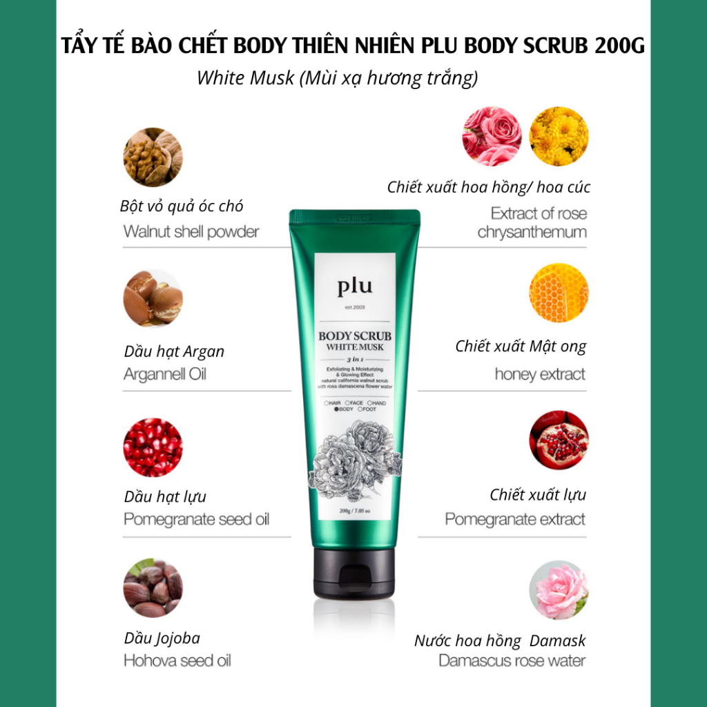 Tuýp Tẩy Tế Bào Chết Body Thiên Nhiên Plu Body Scrub 200G - White Musk