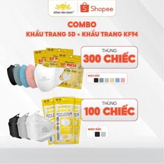 Combo 300C 5D + 100C KF94 Khẩu Trang Bông Sen Vàng
