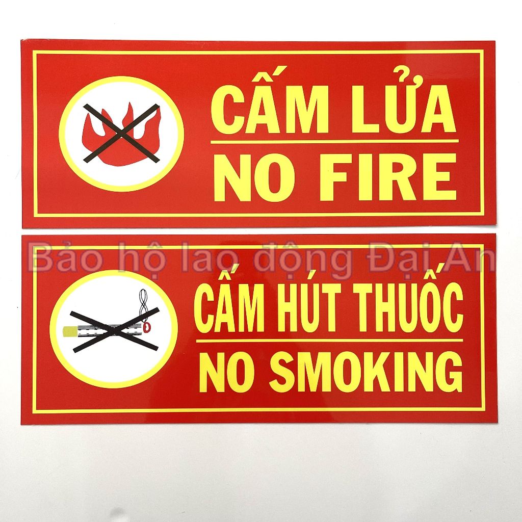 Bảng cấm lửa, cấm hút thuốc chất liệu decal cán tôn bạc