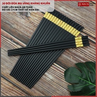 Combo 50 Đôi Đũa Kháng Khuẩn Mạ Vàng DLS Đũa Nhựa Ăn Cơm Phong Cách Hàn Quốc Nhựa Đen Chống Trơn Chống Mốc Chịu Nhiệt