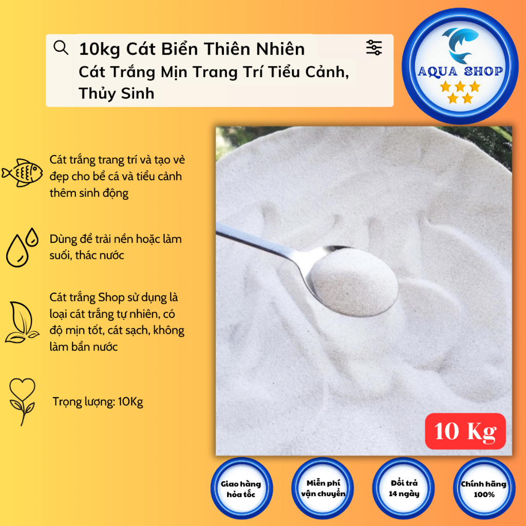 10kg Cát Biển Thiên Nhiên - Cát Trắng Mịn Trang Trí - Phụ Kiện Bể Cá, Trang Trí Tiểu Cảnh, Thủy Sinh