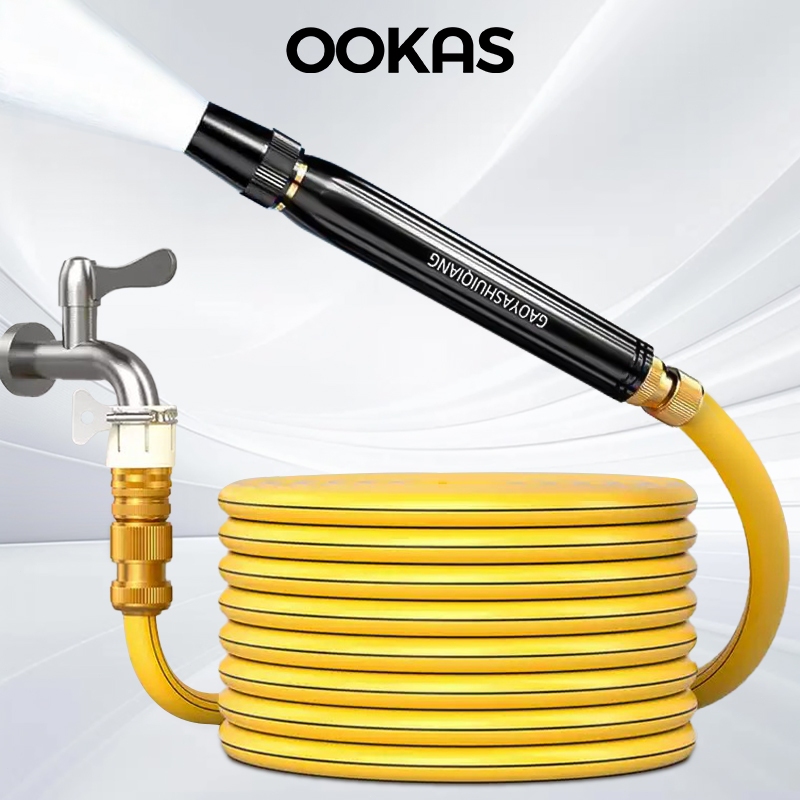 Ống nước mềm màu vàng OOKAS kèm vòi Xịt dài 5m-30m