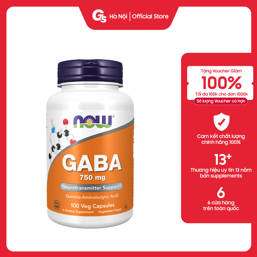 Viên uống Now GABA 750mg - Giảm căng thẳng, hỗ trợ giấc ngủ nhập khẩu Mỹ - Gymstore