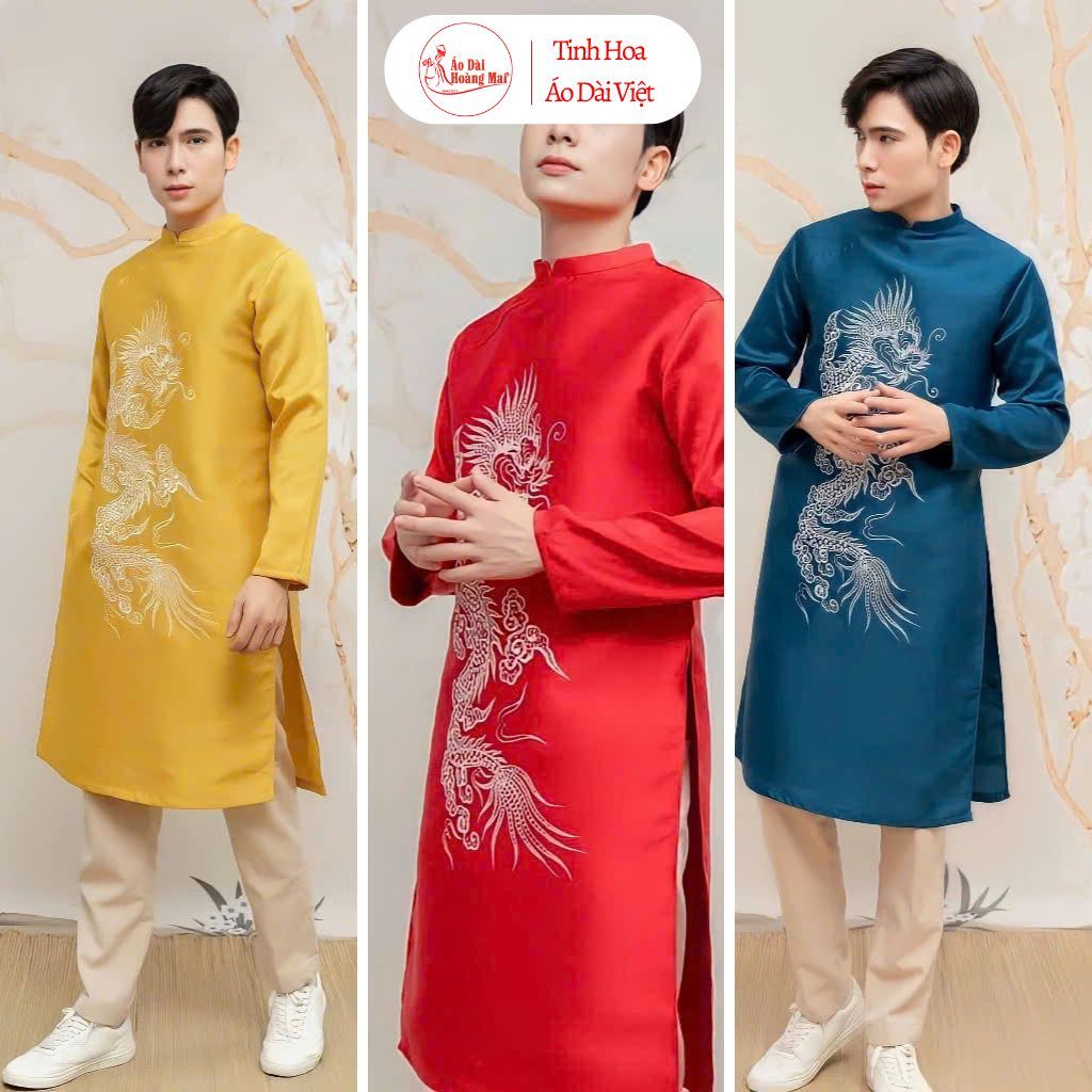 Áo dài cách tân Nam họa tiết Thêu rồng cao cấp {50-105kg} - Áo Dài Hoàng Mai