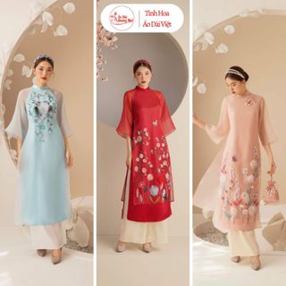 Áo dài cách tân nữ Mộc Trà các màu, 4 tà tơ ánh lót lụa, đính kết thủ công cao cấp- Áo Dài Hoàng Mai