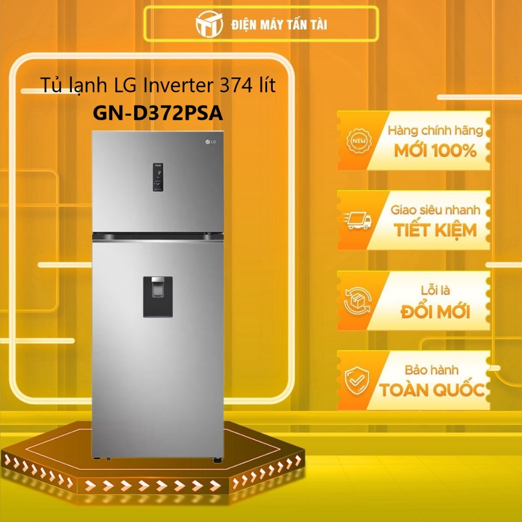 [TẤN TÀI LĐ 0Đ] GN-D372PSA - Tủ lạnh LG Inverter 374 lít GN-D372PSA - MIỄN PHÍ GIAO HCM