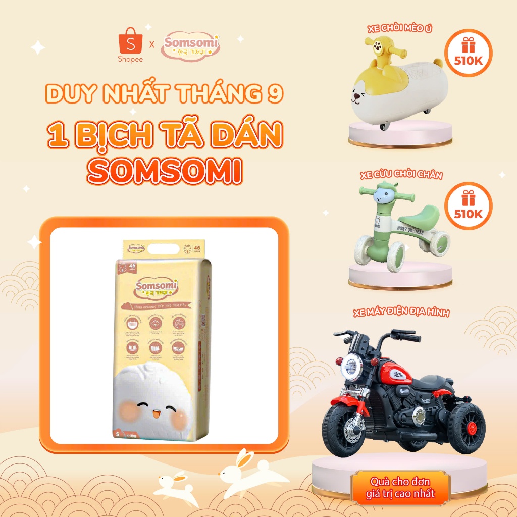 [MUA 1 TẶNG 1 QUÀ] Tã Bỉm Dán Somsomi Công nghệ Hàn Quốc Mềm - Mỏng - Mịn cho bé size NB,S,M,L