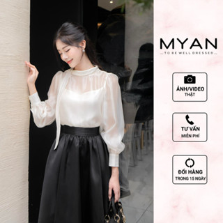 MYAN DESIGN Áo Sơ Mi Nữ Cổ Nơ Lệch Đính Đá Phong Cách Thanh Lịch Avn032418