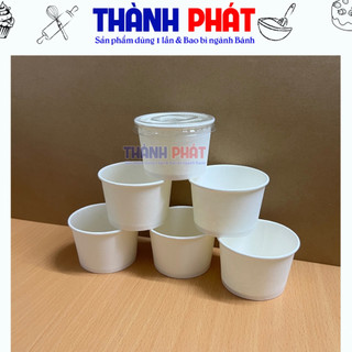 100 Hủ sốt giấy có nắp - Ly giấy sữa chua 95ml - Ly giấy nhỏ đựng topping