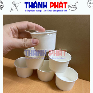 100 Hủ sốt giấy có nắp - Ly giấy sữa chua 95ml - Ly giấy nhỏ đựng topping