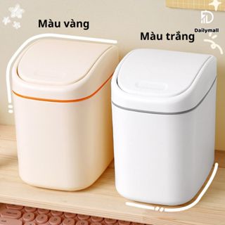 Thùng rác để bàn mini chất liệu nhựa Thùng rác có nắp lật và nút cố định chắc chắn an toàn