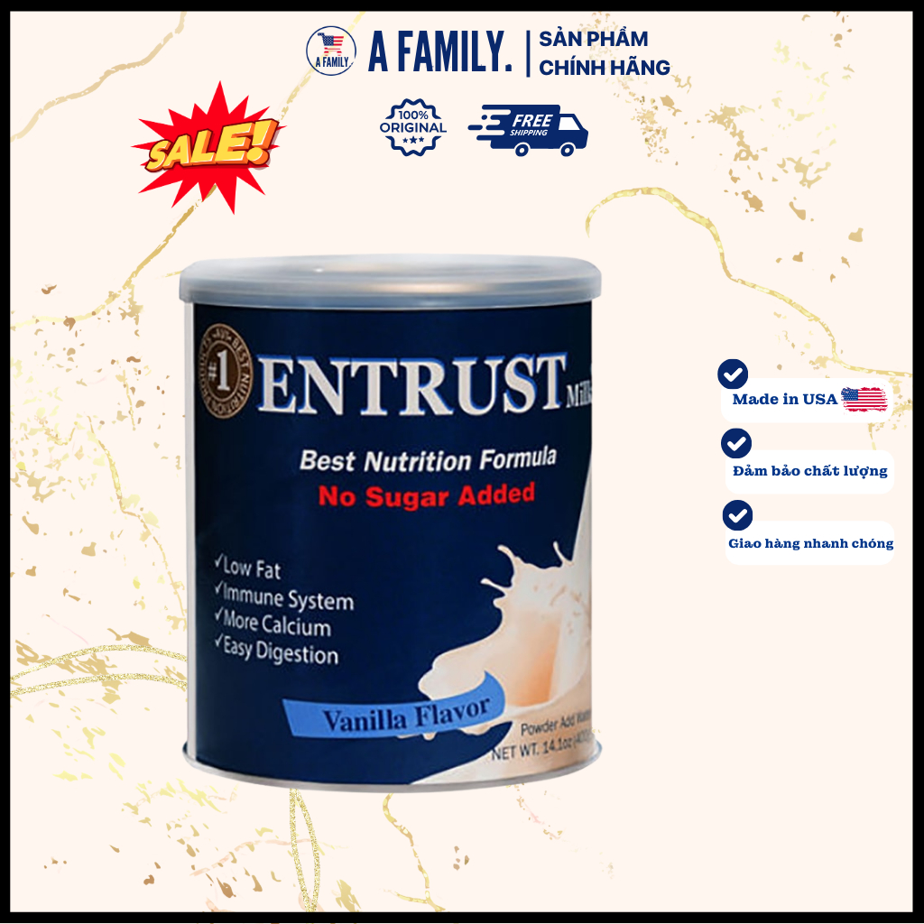 ( NHẬP KHẨU MỸ - DATE 06/2026 ) SỮA ENTRUST DÀNH CHO NGƯỜI TIỂU ĐƯỜNG ENTRUST MILK 400G