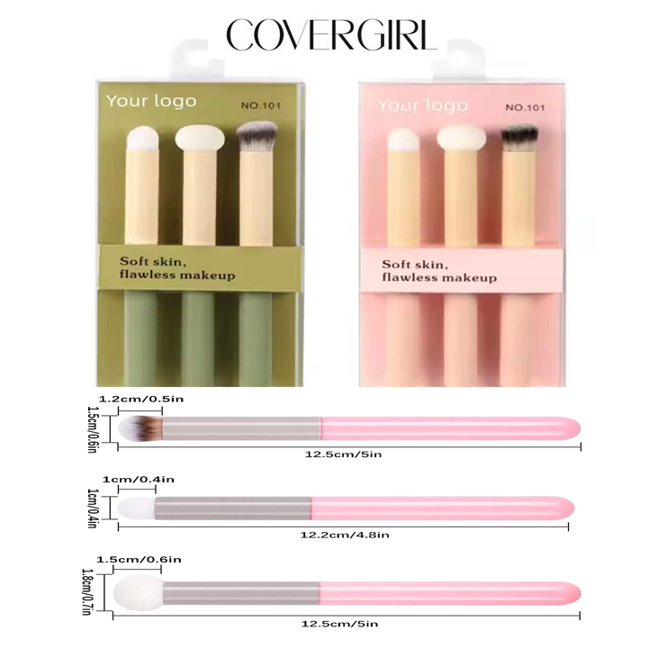COVERGIRL - Bộ cọ trang điểm 3 cây tán son môi, che khuyết điểm, cọ đầu nấm, tạo khối hai màu Xanh/H