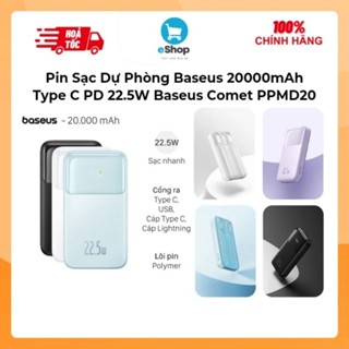 Pin Sạc Dự Phòng Baseus Comet PPMD20 Chính Hãng 20000mAh PD 22.5W Liền Cáp Lightning Và Type C Màn Hình Led