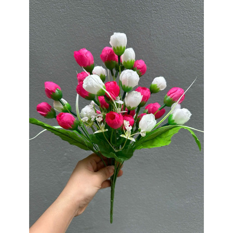 2 cụm Hoa trà hạt 32 bông - hoa giả để bàn- hoa trang trí