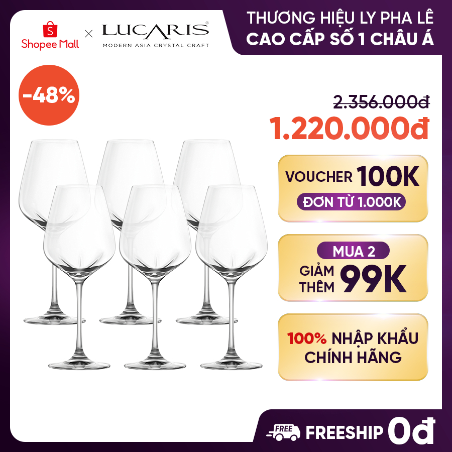 Bộ 6 Ly Uống Rượu Vang Đỏ, Rượu Vang Trắng Pha Lê Cao Cấp Lucaris Universal 420ml Nhập Khẩu Chính Hãng - Desire S10US15