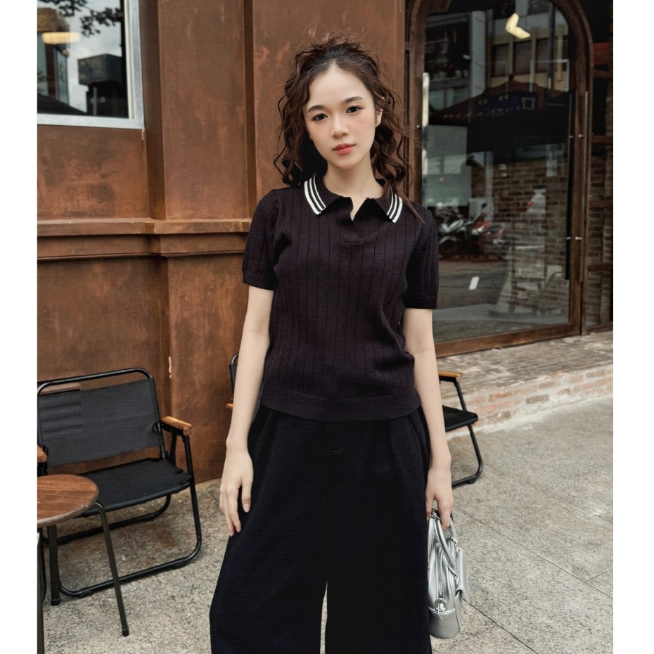 Áo kiểu dệt kim cổ polo phối viền Ivelisse và Loxley nhiều màu trẻ trung phù hợp mọi dịp OLV | BigBuy360 - bigbuy360.vn
