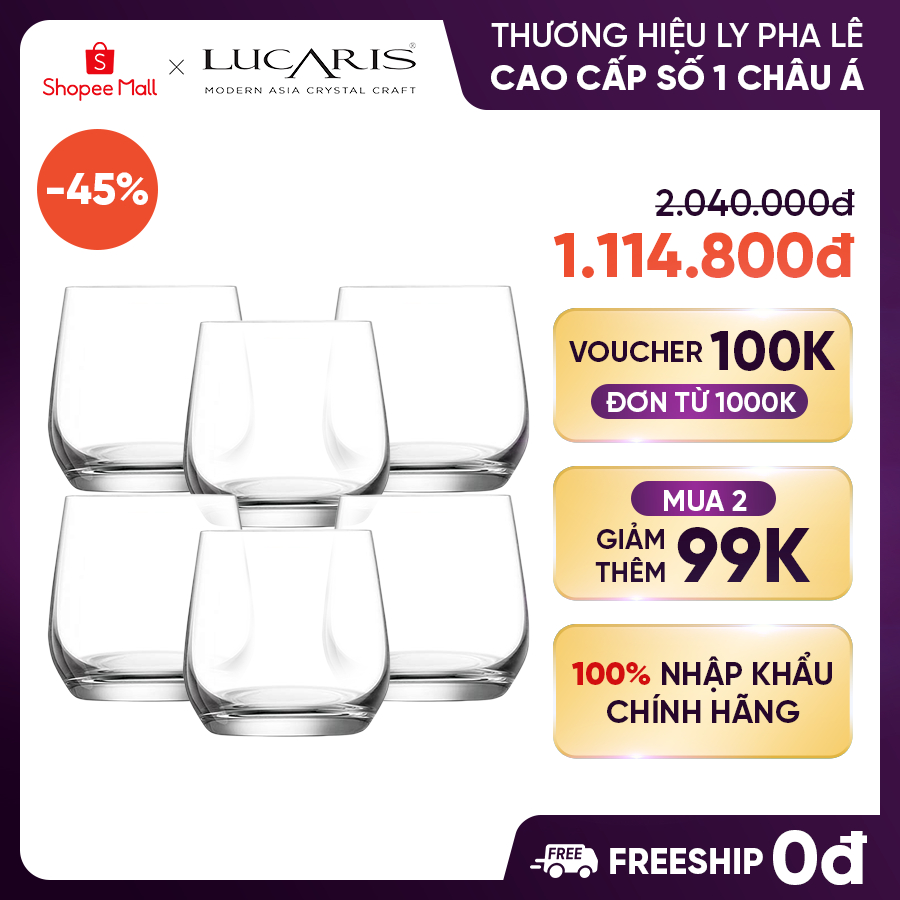 [ĐỔI TRẢ CHÍNH HÃNG KHI BỂ VỠ] Bộ 6 Ly Pha Lê Lucaris Nhập Khẩu - Lucaris Hongkong Rock 285ml - T04R