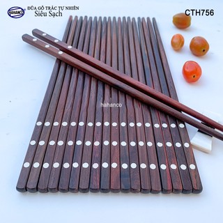 Đũa gỗ trắc việt nam khảm 3 chấm xà cừ gỗ tự nhiên siêu sạch - cth756