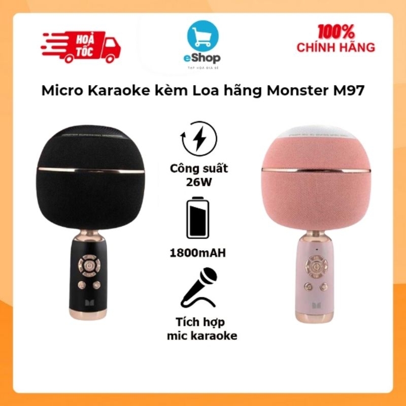 Micro Karaoke kèm Loa hãng Monster M97 ( Mỹ ), 26W, Bluetooth 5.0 , TWS kết nối 2 mic