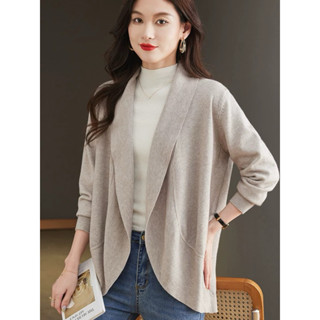 Áo khoác Cardigan form to, áo khoác len không cúc vạt bầu