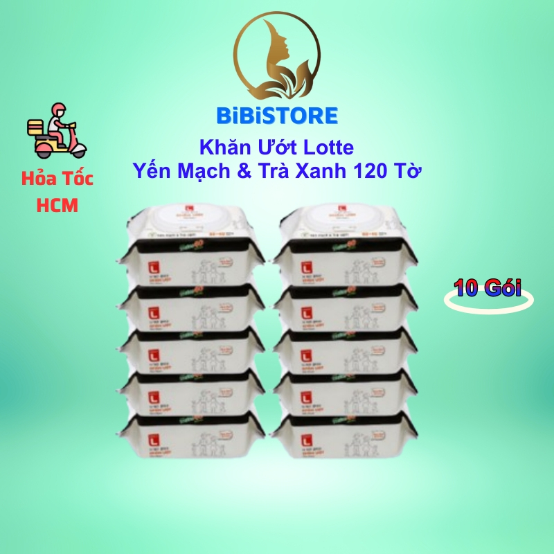  Combo 10 Khăn Ướt Gia Đình Choice L Lotte Hàn Quốc Hương Yến Mạch và Trà Xanh 1 Gói 120 miếng 