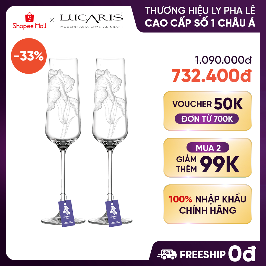 [ĐỔI TRẢ CHÍNH HÃNG KHI BỂ] Bộ 2 Ly Pha Lê Lucaris Nhập khẩu - Hongkong GRACIAS Champagne 270ml - 3L