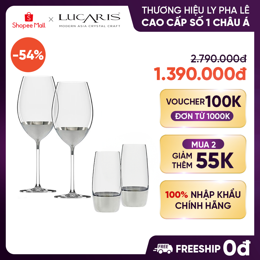 [ĐỔI TRẢ CHÍNH HÃNG KHI BỂ VỠ] Bộ 2 Ly Pha Lê Lucaris Nhập Khẩu - Serene Mạ Bạc Lucaris 760ml - S16B
