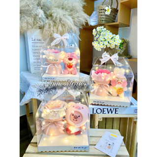 Set Quà Gấu Bông Kèm Bó Hoa Size Nhỏ Xinh Xắn Kích Thước 20x20cm