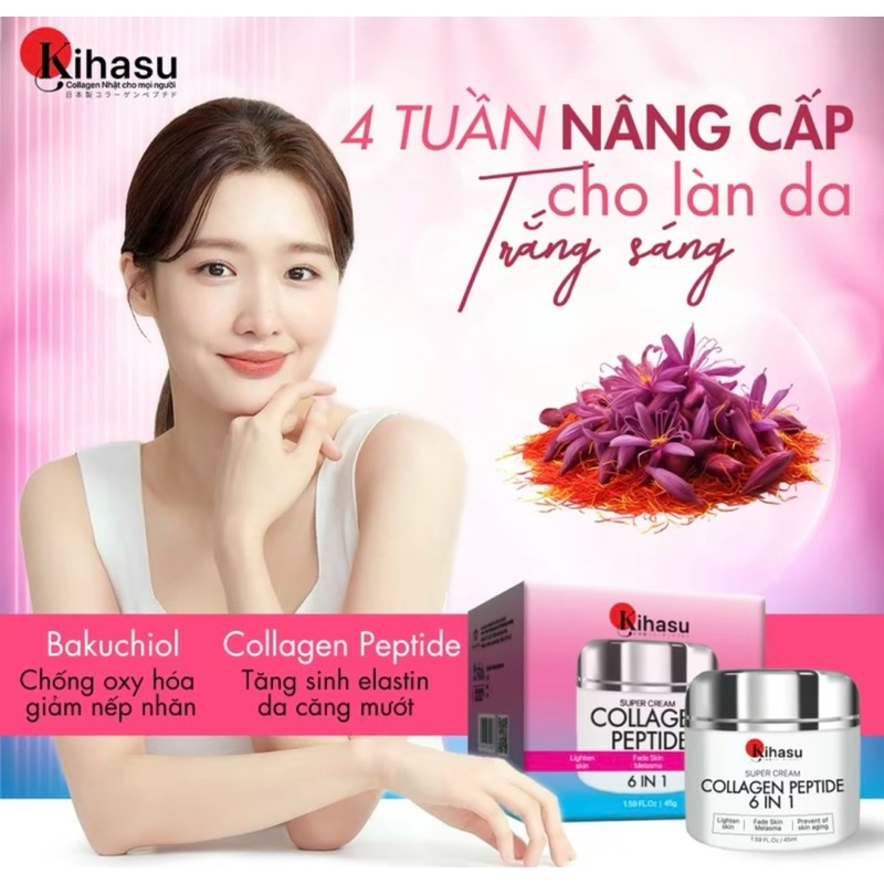 Kem Dưỡng Collagen Peptide Kihasu 6in1 Giúp Da Căng Bóng, Trắng Sáng, Mờ Nám, Trẻ Hơn 4 Tuổi Chỉ Sau