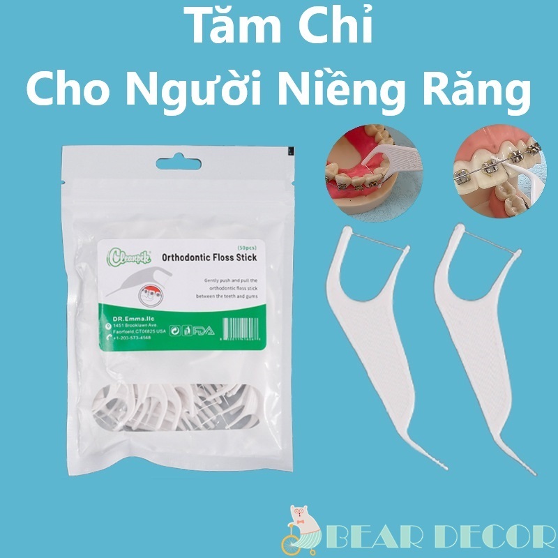 [Mẫu Mới] Túi 50 Tăm Chỉ Nha Khoa Chuyên Dụng Cho Người Niềng Răng Mắc Cài - Dr.Emma Chuẩn FDA