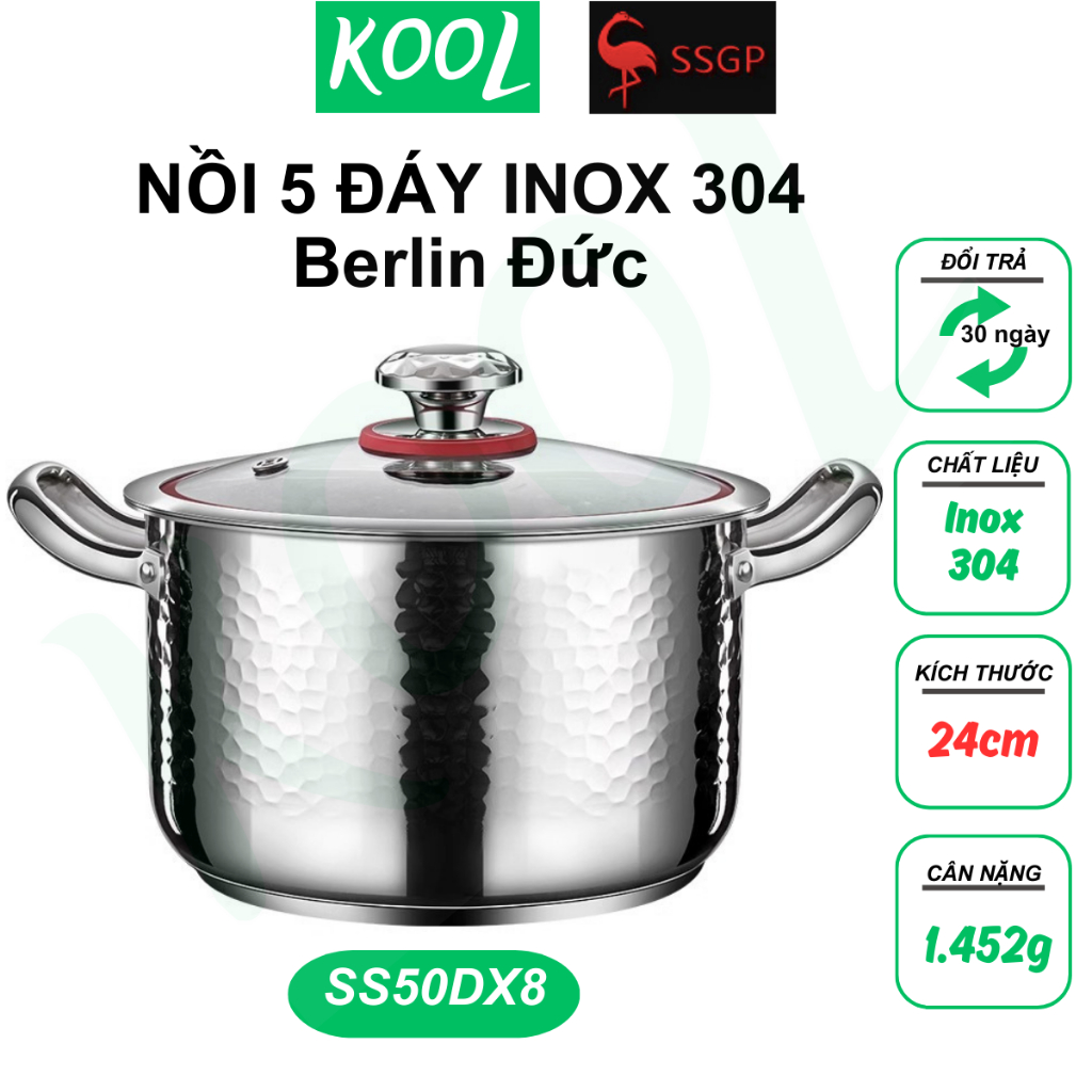 Nồi inox 304 Berlin 5 đáy cao cấp SSGP của Đức