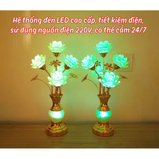 [Hàng Cao Cấp]Cặp Đèn Thờ 5 Bông Hoa Sen Lưu Ly