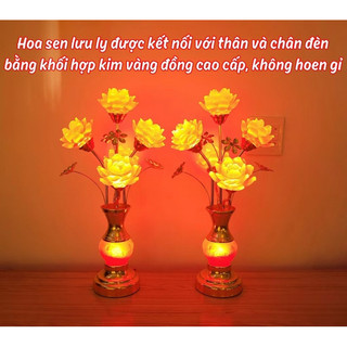 [Hàng Cao Cấp]Cặp Đèn Thờ 5 Bông Hoa Sen Lưu Ly