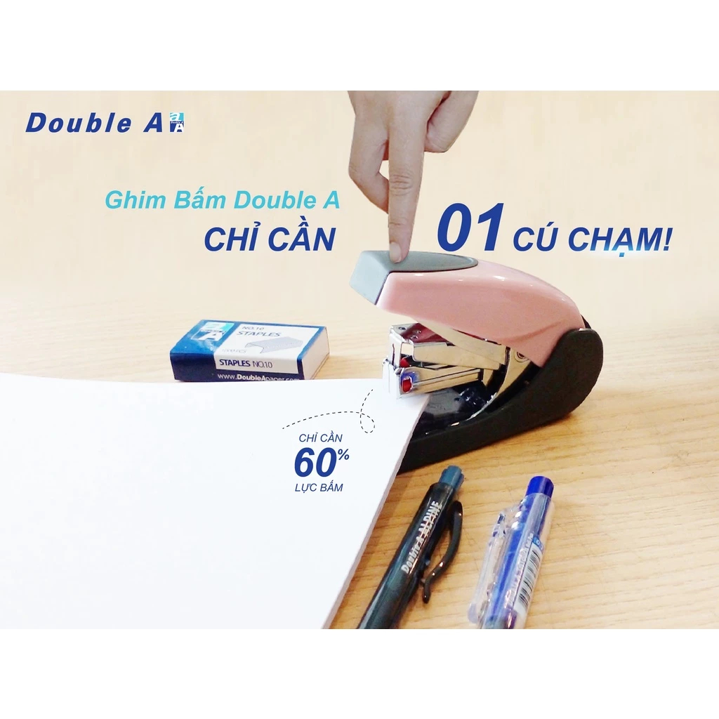 HOT!!! Dập Ghim Trợ lực Số 10 Double A - Giảm 60% lực bấm, cơ chế làm phẳng chân ghim thông minh, nạp được 2 băng ghim