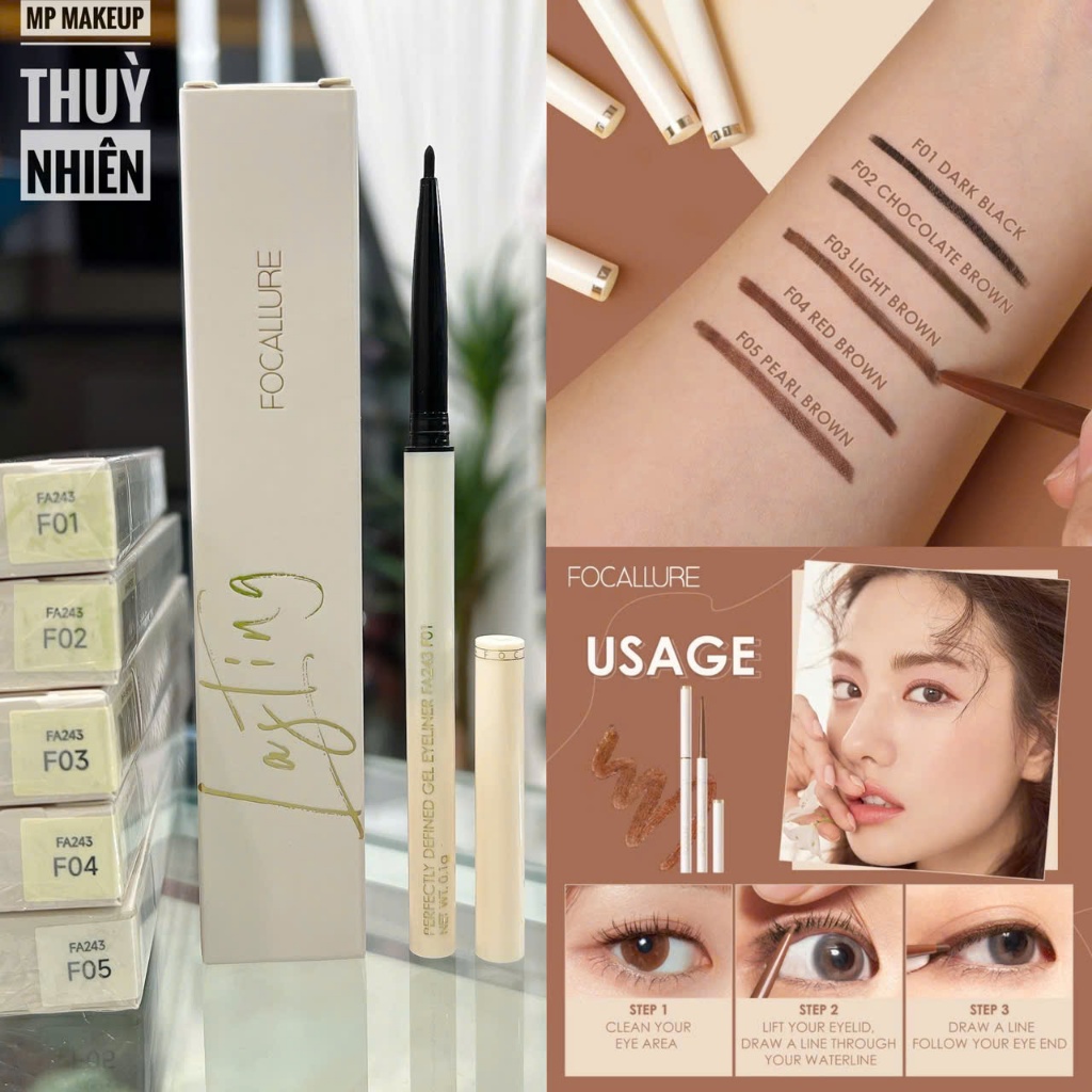 Chì gel kẻ mí mắt Focallure //bám tốt, chống nước không lem- Đầu mảnh