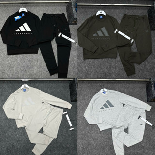 Bộ quần áo nỉ dài tay thể thao nam Basketball dập cao su nổi hoạ tiết 3 sọc chéo kèm chữ hãng cao cấp